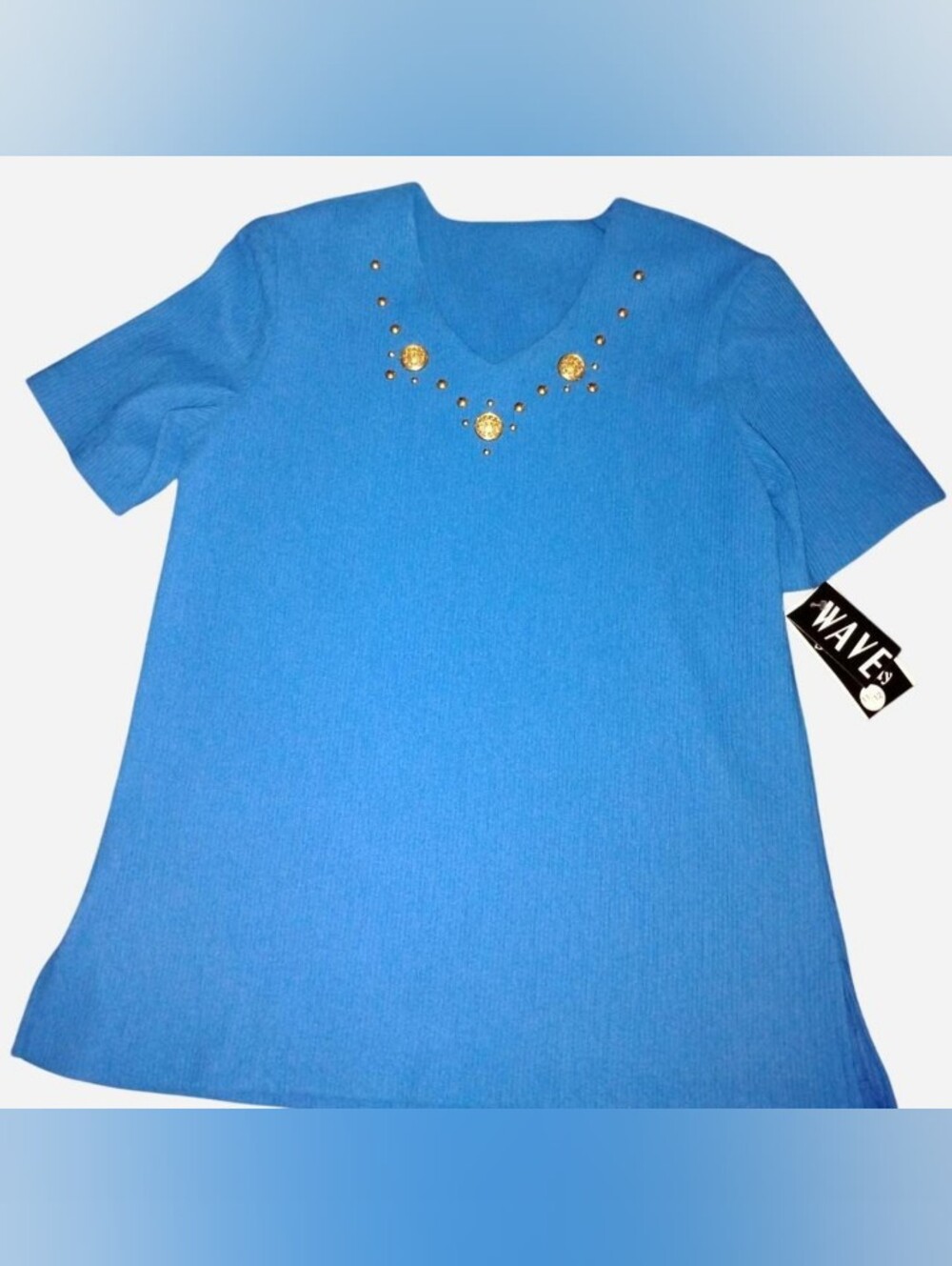 Vintage Southern Lady Blue Ribbed Short-Sleeve Top, Size 12 (NWT)